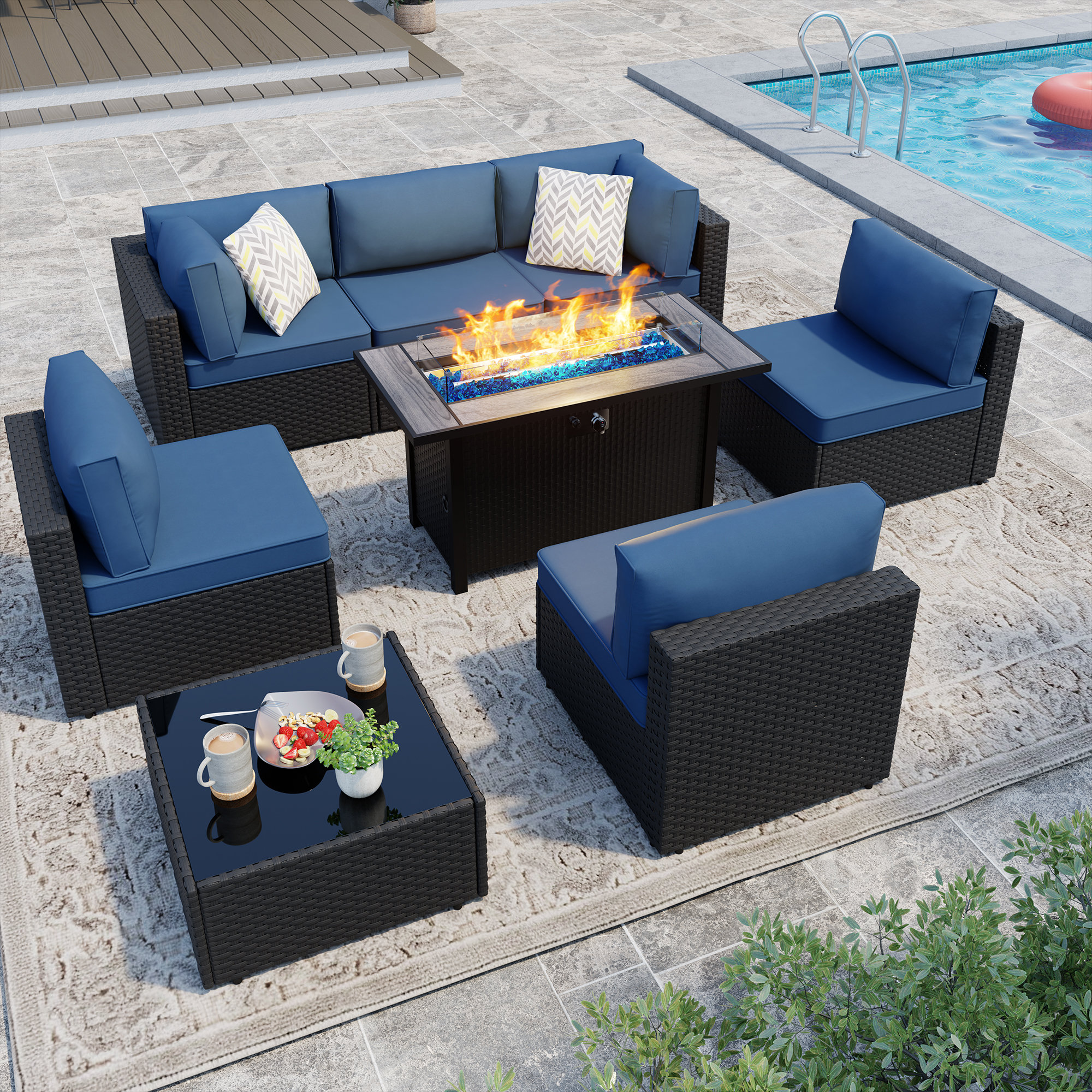Wade Logan® Bushrah 8-Piece Outdoor Patio Seating Group with Fire